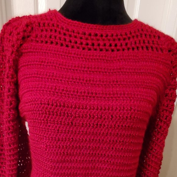 Crochet handmade red sweater, 100% acrylic. - Picture 3 of 6